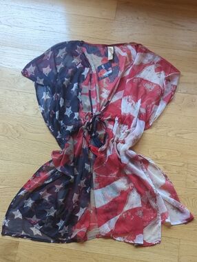 American Flag Sheer Tie-Front Swim Coverup